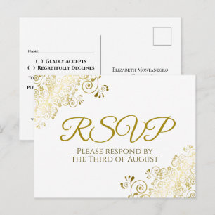 Lacy Gold Filigree Elegant Wedding RSVP Briefkaart