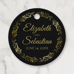 Lacy Gold Frills Border Elegant Black Wedding Bedankjes Labels