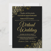 Lacy Gold Frills op Black Elegant Virtual Weddensc Kaart (Voorkant)