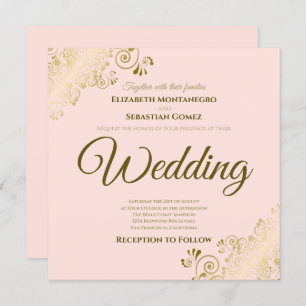 Lacy Gold op Blush Pink Elegant Square Weddenschap Kaart