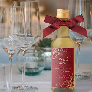 Lacy Gold op Crimson Red Wedding Bedankt Mini Wijn Etiket