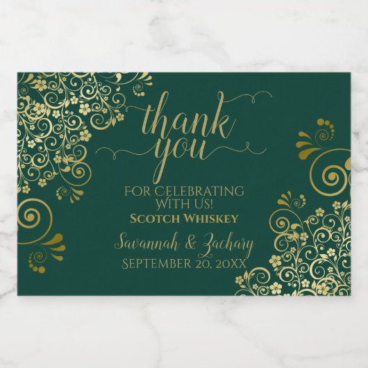 Lacy Gold op Emerald Green Wedding Bedankt Mini Likeurfles Etiket (Enkel label)