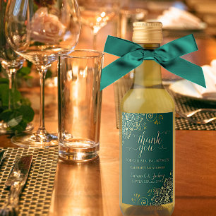Lacy Gold op Emerald Green Wedding Bedankt Mini Wijn Etiket