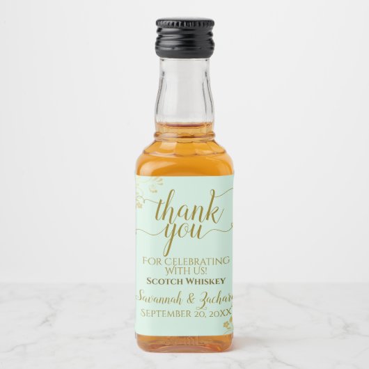 Lacy Gold op Mint Green Wedding Bedankt Mini Likeurfles Etiket (Voorkant)