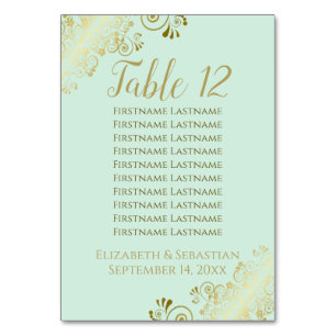 Lacy Gold op Neo Mint Green Wedding Seating Chart Kaart