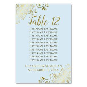 Lacy Gold op powder Blue Wedding Seding Chart Kaart
