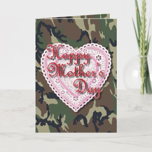 Lacy Heart voor Militaire Mam op Moederdag Kaart (Voorkant)