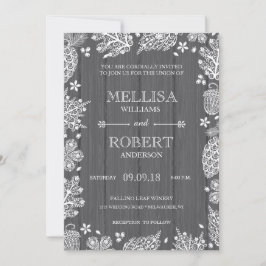 Lacy Leaves on Wood Wedding Invitation Kaart