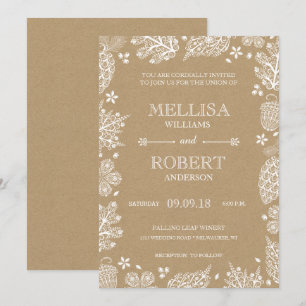 Lacy Leaves over uitnodigen van Kraft Paper Weddin Kaart