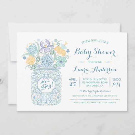 Lacy Mason Jar Baby shower Baby Boy Invitation (Devant)