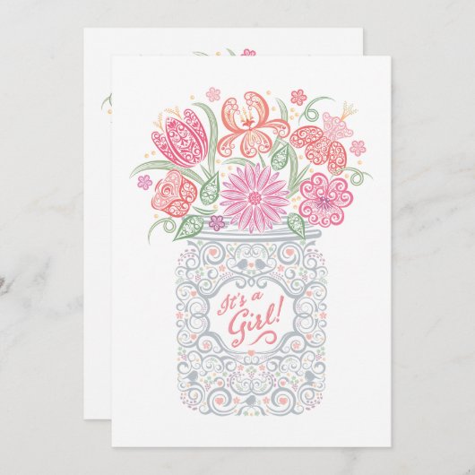 Lacy Mason Jar Baby shower Het is een meisjesuitno Kaart (Voorkant / Achterkant)
