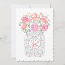 Lacy Mason Jar Baby shower Het is een meisjesuitno Kaart