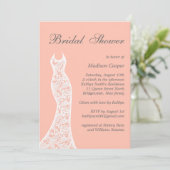 Lacy Peach Bridal Shower-uitnodiging Kaart (Staand voorkant)