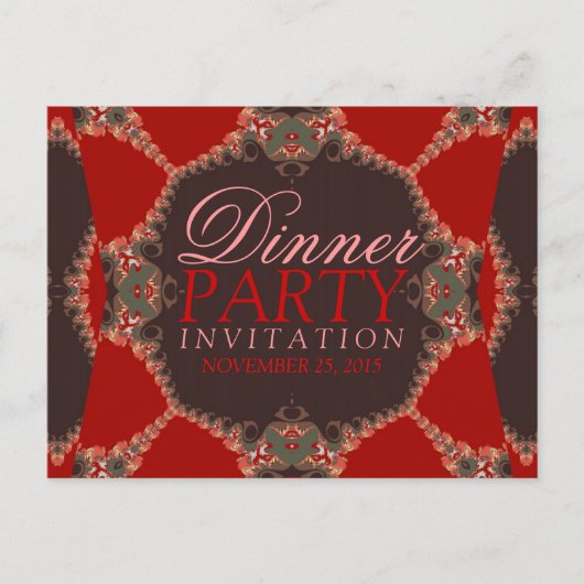 Lacy Red Batik Dinner Party Invitation Briefkaart (Voorkant)