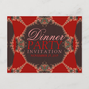 Lacy Red Batik Dinner Party Invitation Carte posta