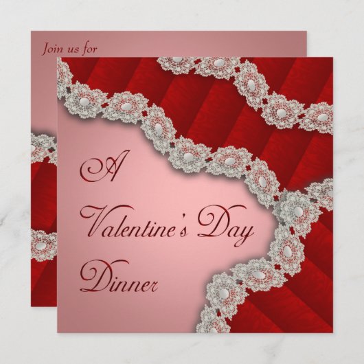 Lacy Red Damask Invitation Saint Valentin (Devant / Derrière)