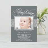 Lacy Ribbon Photo Baptême Invitation (Debout devant)