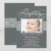 Lacy Ribbon Photo Baptême Invitation (Devant / Derrière)