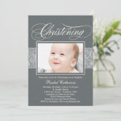 Lacy Ribbon Photo Christening Kaart (Staand voorkant)