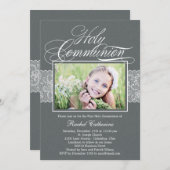 Lacy Ribbon Photo Première communion Invitation (Devant / Derrière)