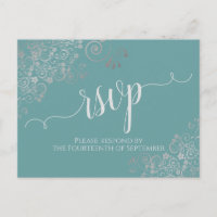 Lacy Silver Calligraphy Blauwgroen Wedding RSVP