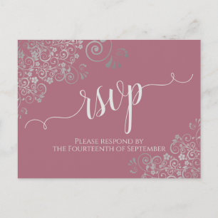 Lacy Silver Calligraphy Dusty Roos Wedding RSVP Briefkaart