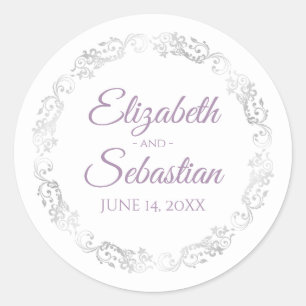 Lacy Silver Frills Elegant Lavender White Wedding Ronde Sticker