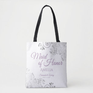 Lacy Silver & Lavender Maid of Honor White Wedding Draagtas