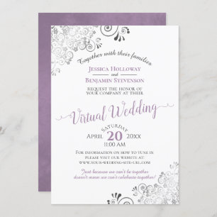 Lacy Silver Lavender & White Virtual Wedding Kaart