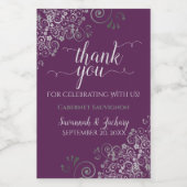 Lacy Silver op Plum Paarse bruiloft Bedankt Mini Wijn Etiket (Enkel label)