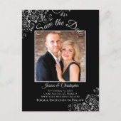 Lacy Silver sur carte de mariage noir Enregistrer  (Devant)