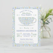 Lacy Teacup Baby shower Blue Tea Party Invitation (Debout devant)