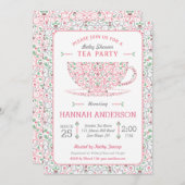 Lacy Teacup Baby shower Roze Tea Party Uitnodiging (Voorkant / Achterkant)