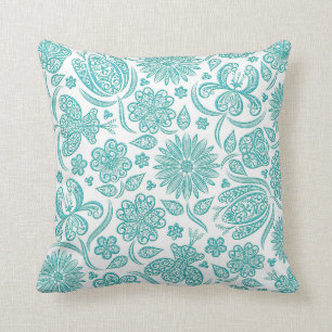 Lacy Teal Aqua Bloem Motief Kussen