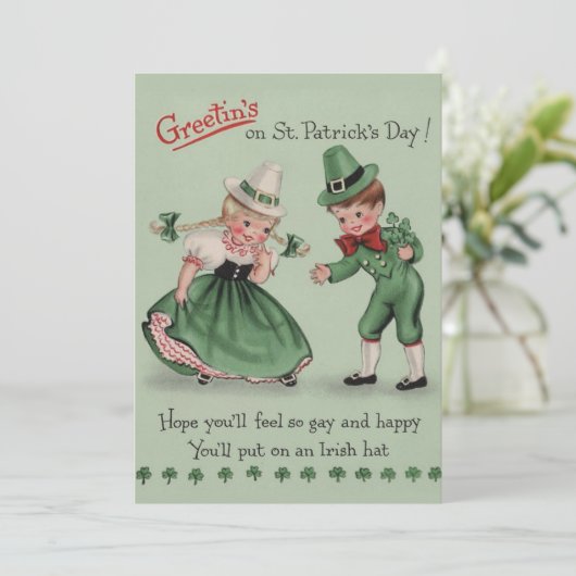  Lad & Lass Custom Retro St Patrick's Day Feestdagenkaart (Staand voorkant)