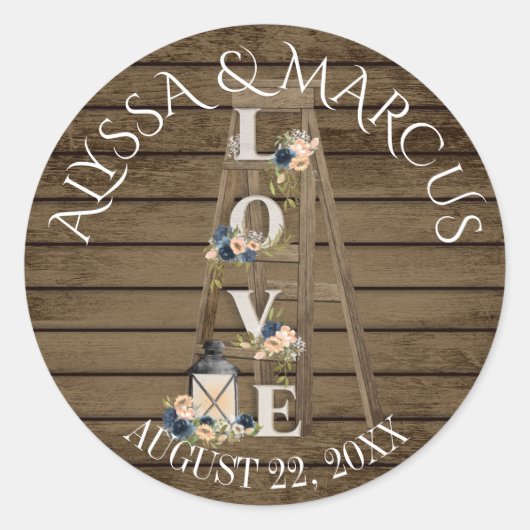 Ladder en Lantern Rustic Barn Wedding Ronde Sticker (Voorkant)