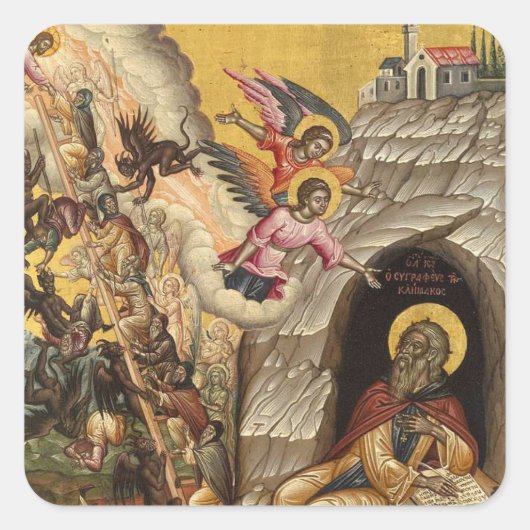 Ladder of Divine Ascent door Emmanuel Tzanes Vierkante Sticker (Voorkant)