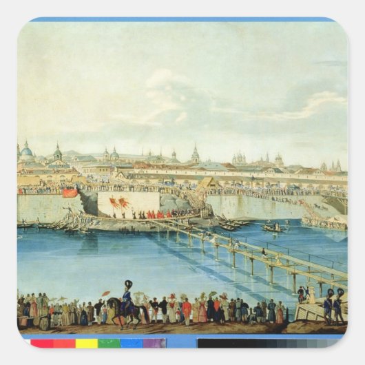 Laden van de Moskvoretsky-brug in Moskou Vierkante Sticker (Voorkant)