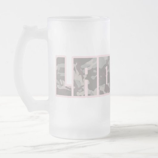 "Ladette" urban camo brown and roze text beer mok (Links)
