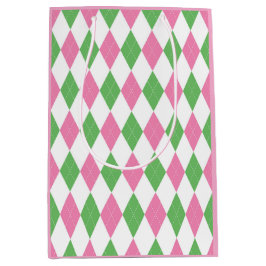 Ladies Golf League Gift Bag – Pink & Green Argyle  Medium Cadeauzakje
