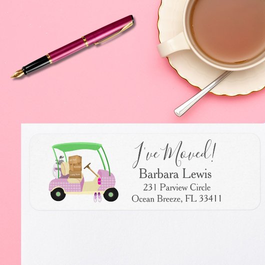 Ladies Pink Golf Cart Moving Boxes Golf Course Etiket
