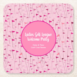 Ladies Pink Golf Flag Party Coaster Vierkante Kartonnen Onderzetter