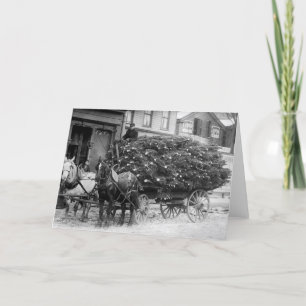 Lading van kerstbomen, 1910 feestdagen kaart