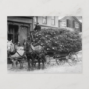Lading van kerstbomen, 1910 feestdagenkaart
