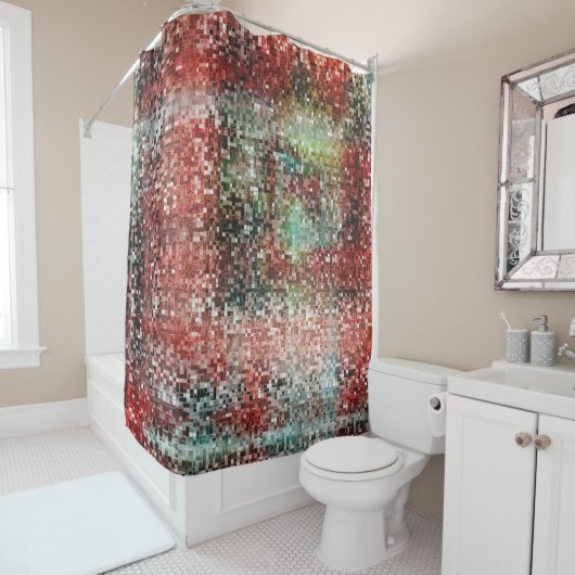 Ladrilho vermel manchado com tinta spray douchegordijn (In situ)