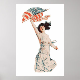 Lady 4th of Juli Poster van Amerikaanse vlagdame