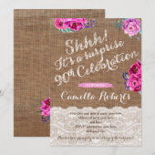 Lady 90th Surprise Birthday Party Invitation Kaart (Voorkant / Achterkant)