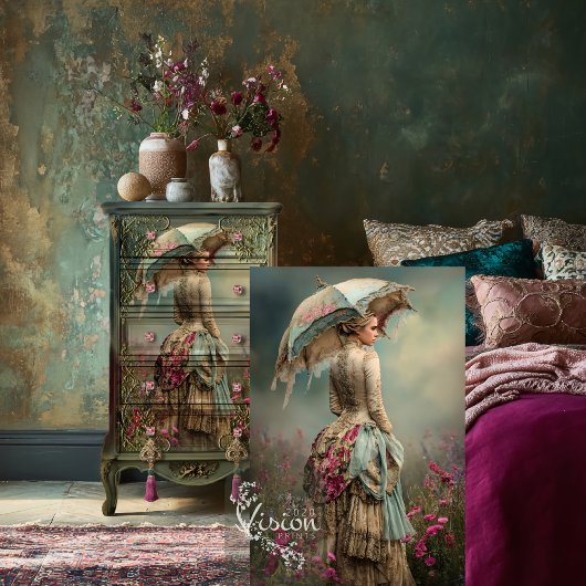 Lady & a Parasol Ethereal Floral Field Tissuepapier