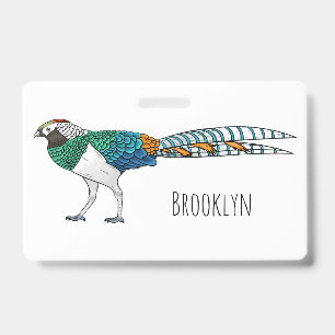Lady Amherst's fazant vogel cartoon illustratie Badge