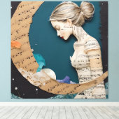 Lady and the Moon Collage Canvas Afdruk (Insitu (Houten vloer))